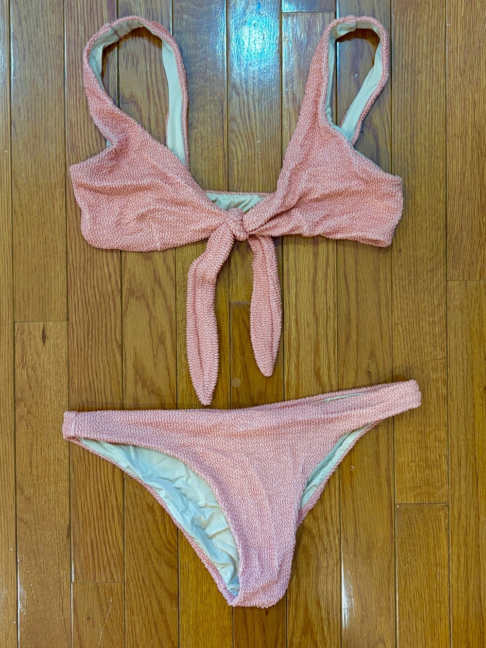 Zulu & Zephyr Textured Tie-Front Bikini Set in Pink